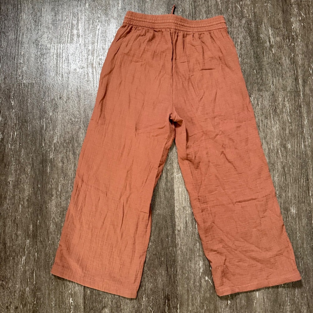 UpWest Wide Leg Pants Women S Terracotta Organic Cotton Gauze Smocked Waist - Picture 6 of 7